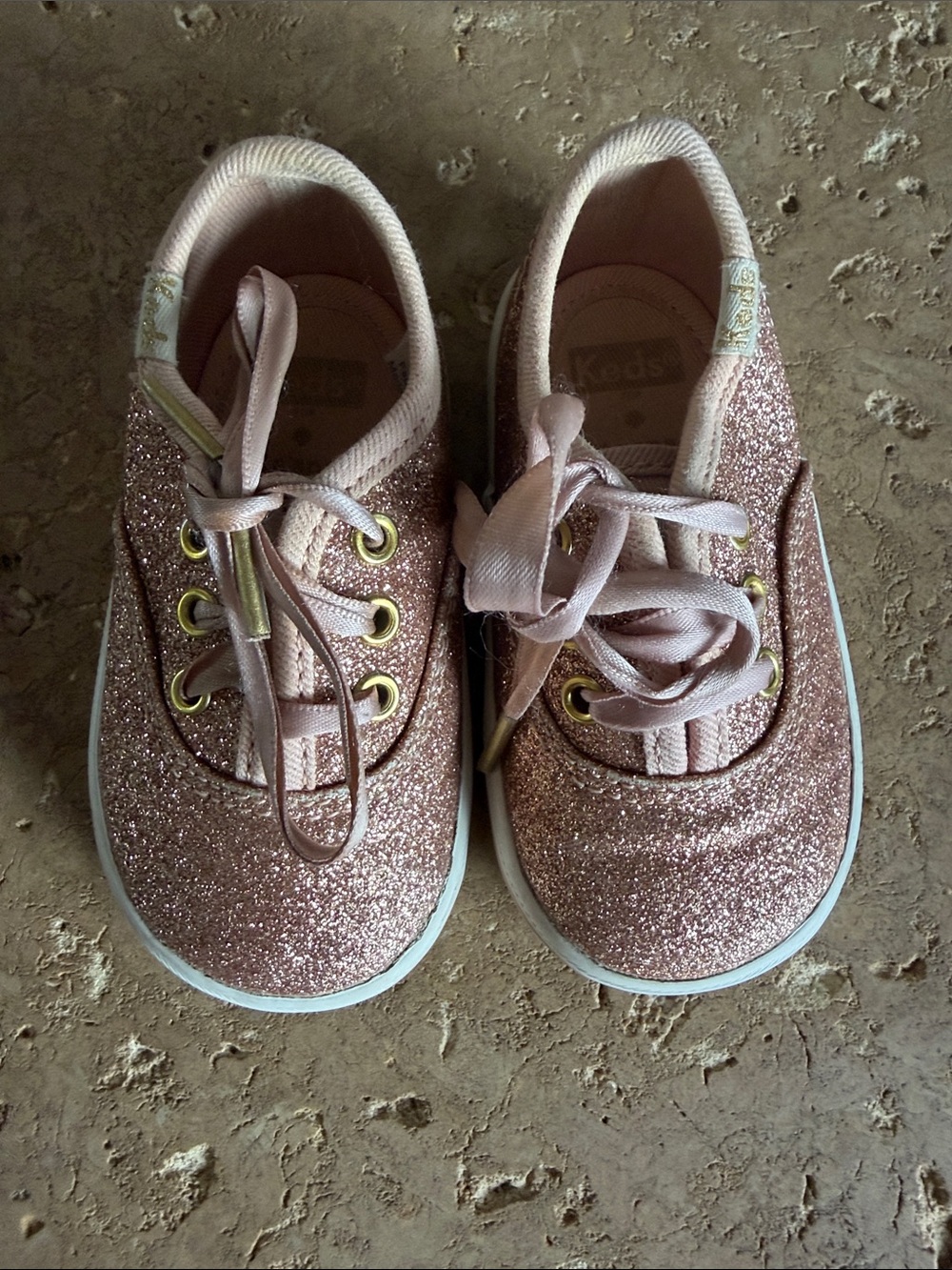 Kate Spade Keds Baby Shoes - Glitter Low-Top Sneakers in Rose Gold sz 3